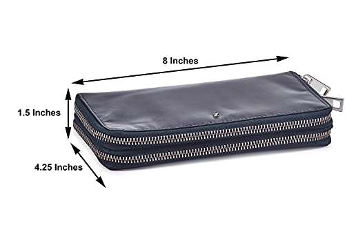 Zinda Genuine Leathers Women’s Wallet Rfid Protection Purse Long Double Zip Around (Navy/Beige) #TOP5