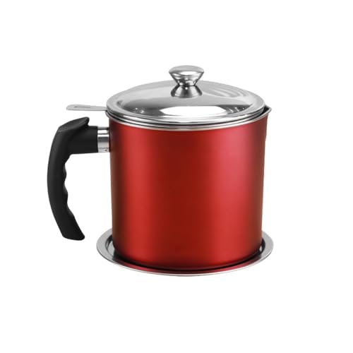 Olla de Filtro de Aceite de Acero Inoxidable, Grasera con Filtro de Malla Fina, Tarro de Almacenamiento de Grasa con Tapa Gadget Cocina para cocinar, freír, Hornear, Tortitas Bar(Size:1.3L,Color:Rojo)
