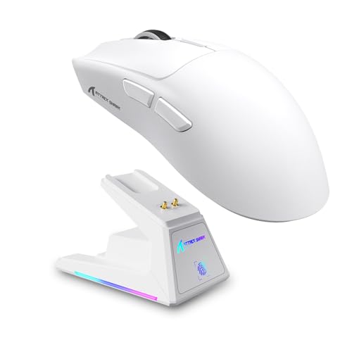 Image of ATTACK SHARK X1 Wireless Gaming Mouse with RGB Charging Dock, PAW3395 PRO Sensor Up to 40K DPI,53g Ultra Light Tri-Mode Computer Mice,1KHz Polling Rate 5 Programmable Buttons for WIN /MAC-White