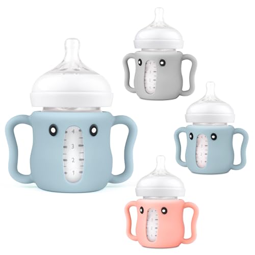 Image of 3 Pack Cute Silicone Sleeves with Handles for Avent Natural Glass Baby Bottles - Anti Breakage Holder, Compatible with Philips Avent Baby Bottles 4 oz,BPA Free