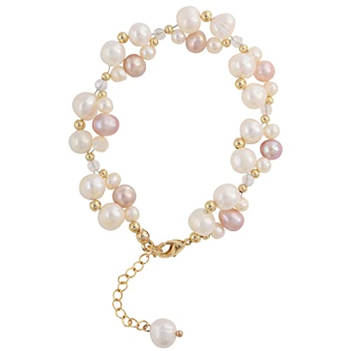 Pulsera de Doble Perla para Mujer, Sistema Sen de Agua Dulce, Cuerda Trenzada a Mano para Enviar Regalos