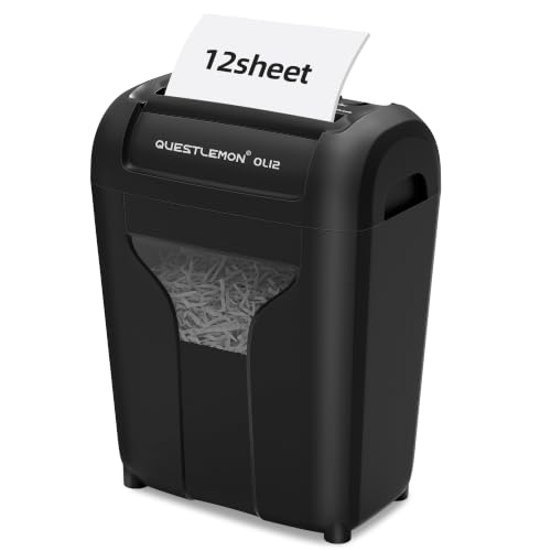 QUESTLEMON 12-Sheet Paper Shredder for Home, Quiet Cross Cut...