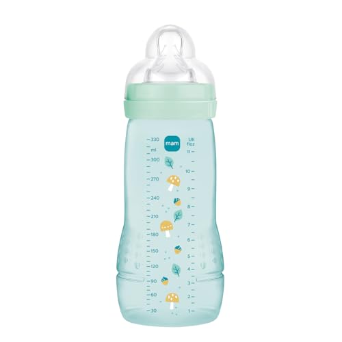 MAM Biberón, a partir de 6 Meses, 330ml, con Tetina X Especial Líquidos Espesos de Silicona de Fácil Aceptación, Fácil de Sostener, Fácil de Limpiar, MAM Easy Active, Azul, Pack de 1ud