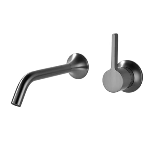 TYMYW Robinet de Lavabo Encastré Double Trou Robinet Mural Salle de Bain À Poignée Simple en Laiton,Brossé Gris