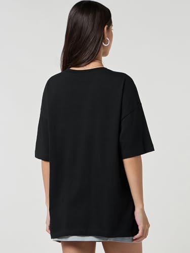 Image of Bewakoof Women's Solid Oversized Fit Half Sleeve Round Neck Cotton Jersey T-Shirt