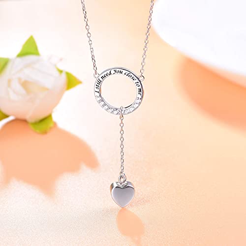 S925 Sterling Silver Heart Cremation Urn Necklace for Ashes Jewelry Memorial Circle Pendant Necklace with CZ I Still Need You Close to Me for MomDadGrandmaGrandpa (Purely Love), 1.06 * 0.79 - Image 5