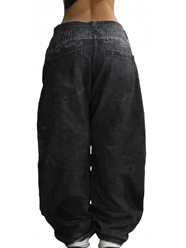 Image of EMMIOL Women Hip Hop 90s Vintage Baggy Jeans Denim Pants Mid Waist Jeans