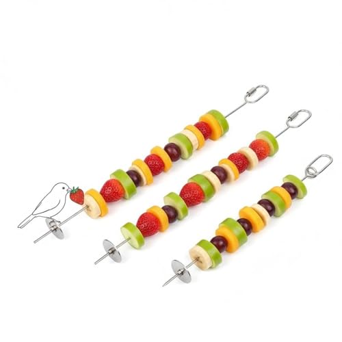 3P Stainless Steel Bird Cage Food Holder & Foraging Toy for Parakeets, Budgies, Macaws - Fruit & Vegetable Skewer Feeder - image 8
