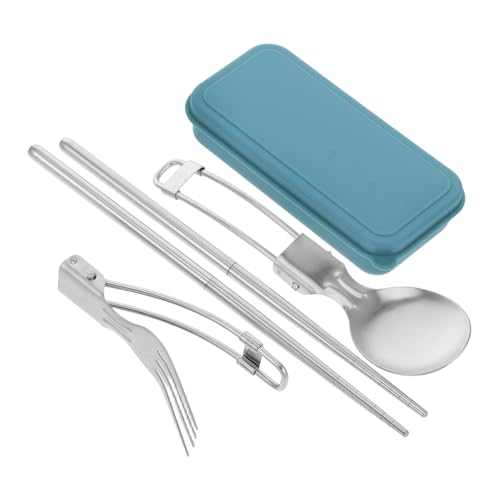 BRIGHTFUFU 1Set Portable Stainless Steel Camping Utensils Set Reusable Silverware Fork Spoon Chopsticks for Travel Hiking and Outdoor Dining and Easy to Clean Tableware