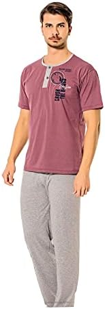 Ayans Men's Sleepwear T-Shirt and Pants Turkish Cotton Pajama Set Nightwear Loungewear Set Soft and Breathable