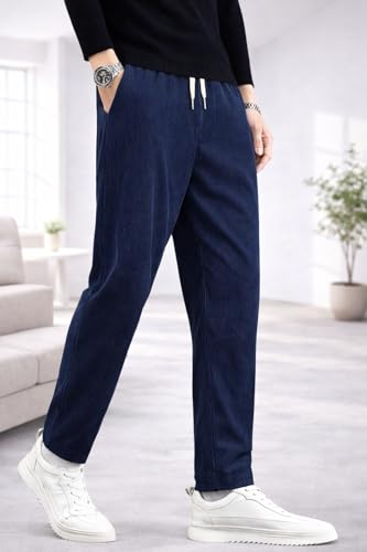 Image of Men's Comfortable Corduroy Pants | Relaxed Fit Stretch Waist Trousers for Everyday Wear Cream