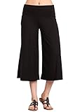 HEYHUN Plus Size Women's Solid Wide Leg Flared Capri Boho Gaucho Pants - Black - 3XL