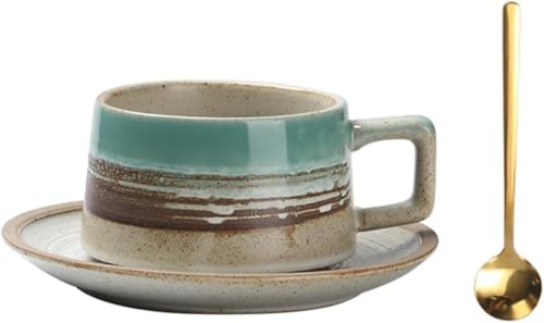 Riazdiw コーヒーカップ&ソーサーセット、和風、ミルク、アフタヌーンティー、一人暮らし、インテリア、還暦祝い、敬老の日、ギフト、ティーカップ&ソーサーセット (B)