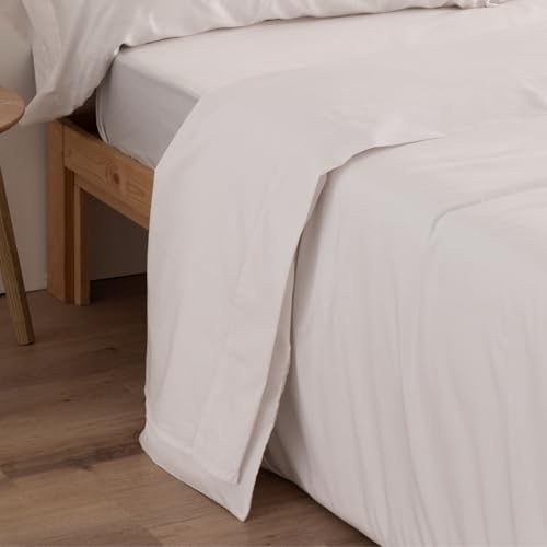 Donegal Collections - Sábana Encimera Cama 135x190/200 Blanco - 50% Algodón 50% Poliéster - Encimera Lisa Tacto Extra Suave y Transpirable para Todo el Año - Antipeeling