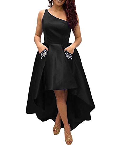 Amazon.com: Ai Maria Women's One Shoulder Homecoming Dresses Satin Short Prom  Formal Gowns with Pockets for Junior Black : Clothing, Shoes & Jewelry