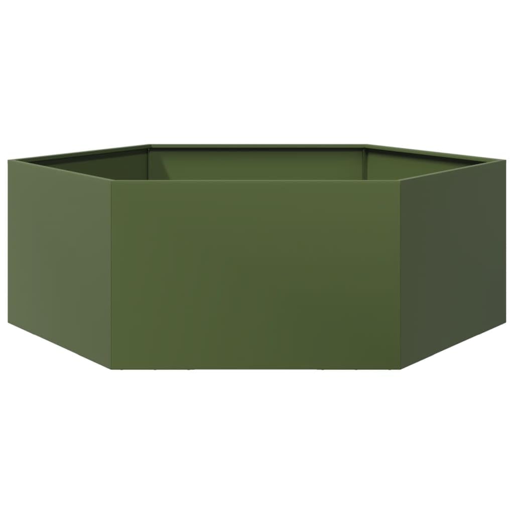 Vidaxl Garden Planter Outdoor Flower Pot Planter Pot Olive Green Hexagon Steel
