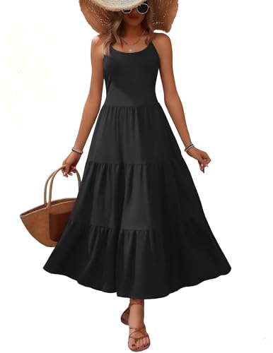 Image of Zeagoo Womens Summer Long Dress Adjustable Spaghetti Strap Floral Casual Dress with Pockets Flowy Tiered Beach Sundress