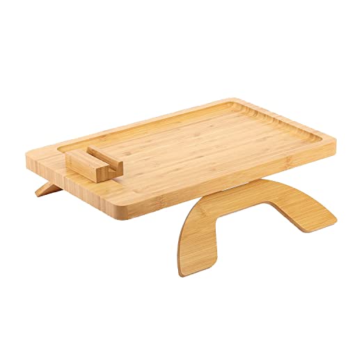 bimiti Plateau de canapé pliable - Plateau d'accoudoirs - Plateau en bois - Plateau de canapé - Table d'appoint pour collations, café, électronique, boissons Cover