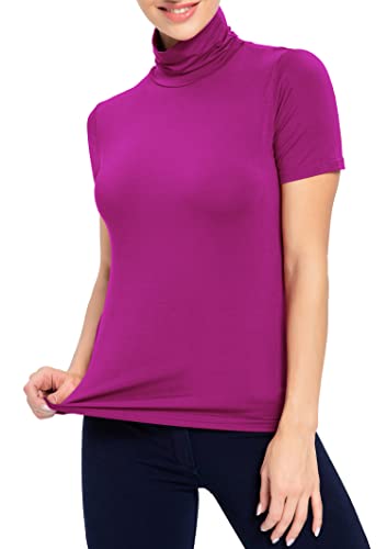 Image of AUHEGN Women's Mock Turtleneck Top Short Sleeve Lightweight Active T-Shirt (S-XXL)