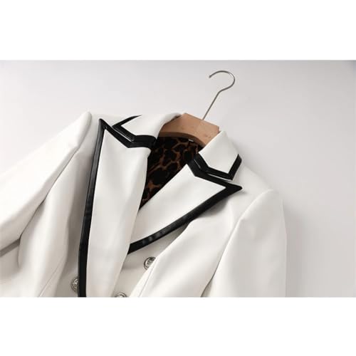 Generic Women Notched Black Contrast Color White Pu Leather Patchwork Jackets Leopard Print Blazers4