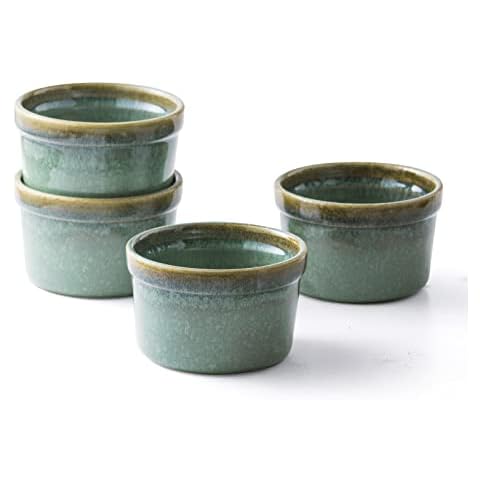 Ramekins 8 oz for Creme Brulee, Souffle - Ceramic Baking Bowls Set of 4 Cover