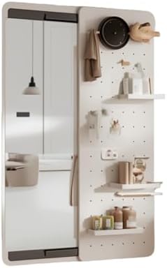 Wood Pegboard Organizer Kit - Wall Mounted Modular Full Body Mirror for Living Room, Entryway & Home Decor - Versatile Storage & Display Solution