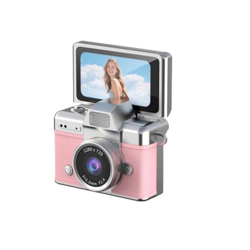 Cámara Compacta Retro Mini con Pantalla Desplegable y Flash Selfie Rosa