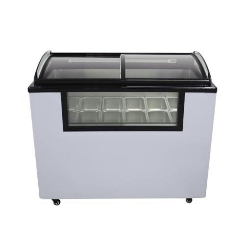 EQCOTWEA Commercial Ice Cream Dipping Cabinet Display Case Gelato Display Freezer 12 Large Displayed Pans With LED light 110V 170L