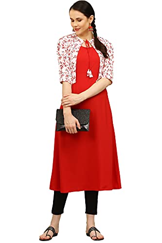 Image of Women's Crepe Printed A-Line Kurti (ALC4045RUBY Maroon 4X-Large)