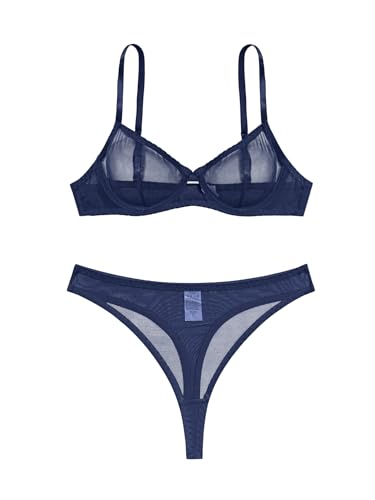 Image of Lilosy Sexy Mesh Sheer Underwire Push Up Lingerie Set Lingerie Set
