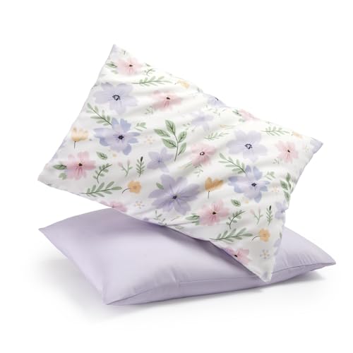 TILLYOU Toddler Pillowcases 13 x 18 Travel Pillow Case 2 Pack Kids Pillowcases Machine Washable with Envelope Closure Brilliant Little Flowers