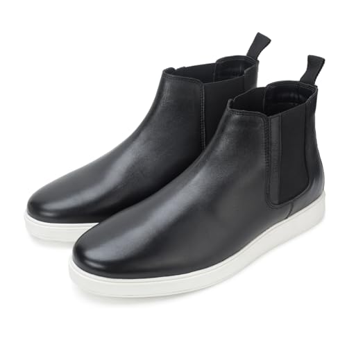 Image of Thomas Crick Men's Genuine Leather Chelsea Boots - Slip-On Dress with Elastic Gusset Ortho Footbed & Lightweight Anti-Slip Sole for Casual or Formal Wear