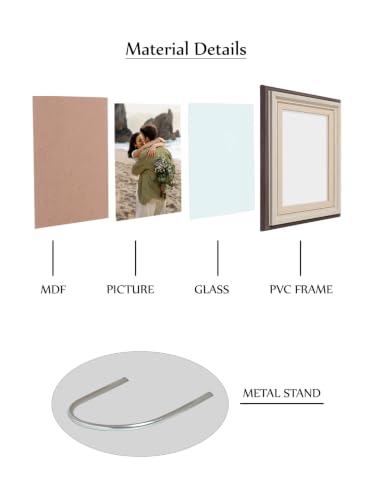 Image of GOLDEN PEACOCK Vintage Style 5x7 Inch Picture Frame | Rustic Brown & Ivory PVC Frame with Glass | Wall Hanging & Tabletop | Indoor Display