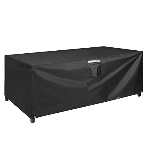 SONGMICS Cubierta para Muebles de Jardín, Funda Protectora Impermeable de Tela Oxford 600D, para Mesa y Sillas de Patio, a Prueba de Decoloración, 213 x 132 x 70 cm, Negro GFC213BK