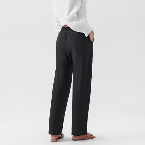 Wide Leg Linen Pants Women Casual Drawstring Low Waist Beach Pants Trendy Loose Lounge Pants Trousers with Pockets4