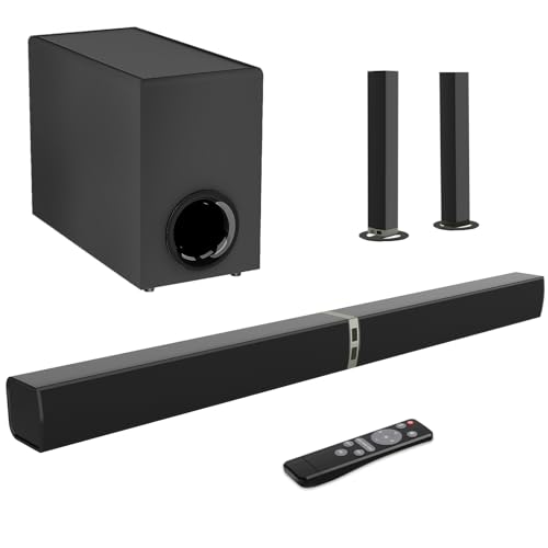MZEIBO - MZEIBO Sound bar with Subwoofer,120W Bluetooth 5.3 TV Soundbar Home Theater System with Wired Subwoofer,BT/ARC/Optical/AUX Connections, for TV/PC/Projectors