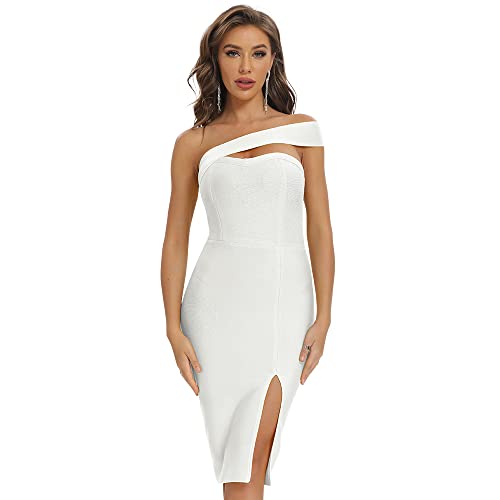 Image of Women's One Shoulder Bandage Dress for Women Wedding Guest Cocktail Party Midi Dress