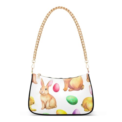 Rabbits Easter Eggs White Aesthetic Shoulder Bag for Women Retro Formal Purse Hobo Animals Clutch Handbag Zipper Closure