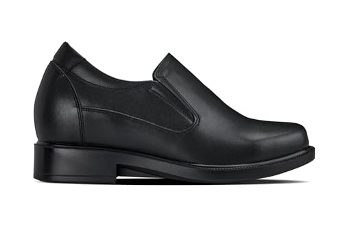 CALTO Men's Invisible Height Increasing Elevator Shoes - Black Leather Slip-on Lightweight Casual Loafers - 3.6 Inches Taller - K31714 - Size 11 D(M) US2