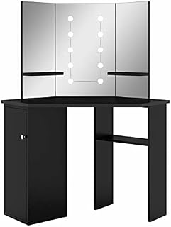 Susany Corner Dressing Table with 3 Mirror, Makeup Desk Bedroom Girls Dressing Table Furniture with LED Black 111x54x141.5 cm