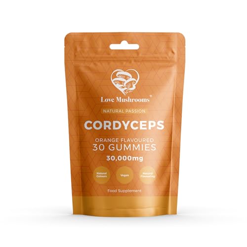 Love Mushrooms Cordyceps Gummies, 30,000mg, 30 Gummies, Mushroom Supplement to Support Energy, Endurance & Natural Passion, Vegan