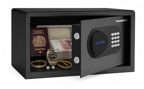 ExecutiveSafe ACS-2 Digital Safe Box for Home, Office & Hotel – Electronic Keypad, Motorized Bolts, LED Display, USB Power Port & Emergency Key Lock – Compact 0.49Cu.Ft Security Safe, Black