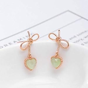 WOZUIMEI Eardrop Earring S925 Silver Bow-Knot Love Stud Earrings Women &lsquo;s Natural Material Opal Gold-Plaqué Craft Earringspapillon, Argent 925