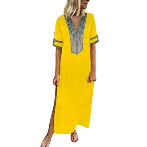 LEvifun Vestido de Mujer Verano Flojo Casual Largo Liso Tunica Manga Larga y Corta Imperio Otoño e Invierno Retro Vestidos Asimetricos Holgado Mangas Largo Manga Talla Grande Oversize Maxi Dress