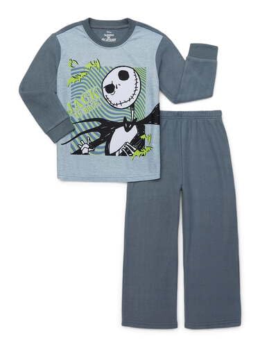 Disney The Nightmare Before Christmas Boys Long Sleeve Top and Pants Pajama Set, 2-Piece, NMBC, Small Grey