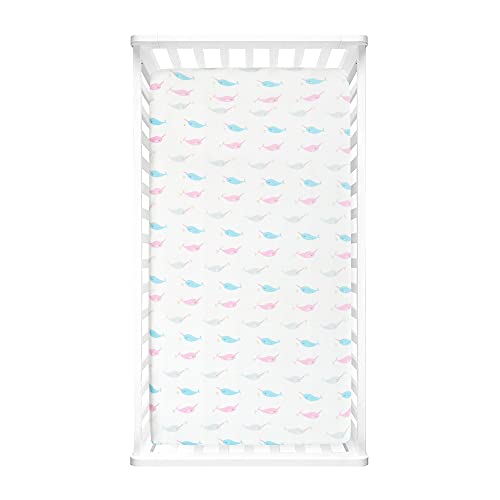 Hello Spud Narwhal Organic Cotton Fitted Crib Sheet, 52"X 28" X 9", Multi #TOP2