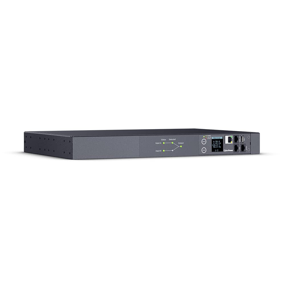 CyberPower PDU44004 Switched ATS PDU 1U, Rackmount Stromverteiler mit Dual-Input 2X IEC-320 C14 100-240 V, 12x IEC-320 C13 10 A, SNMP Netzwerkanschluss, LCD Anzeige, PowerPanel Software