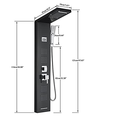 Columna de Ducha Multifunción para Pared, Panel de Ducha de Acero Inoxidable con Chorro Lluvia, Masaje Corporal y Duchador de Mano, Negro miniatura 3