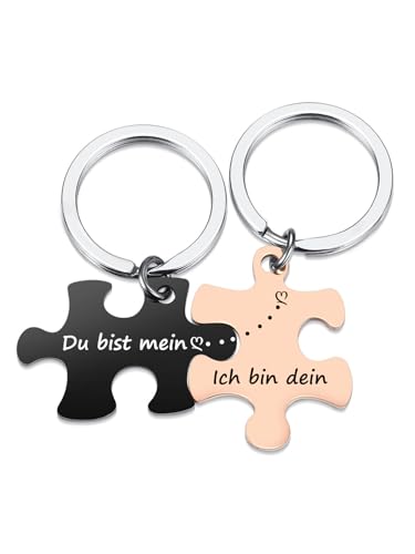 JSDDE Pärchen Schlüsselanhänger mit Gravur Du bist mein, Ich bin dein Süße Puzzle Anhänger mit Creative Design Keychain Schlüsselringe Schlüsselbund Geschenk für Paar Freunde Papa Mama Familie