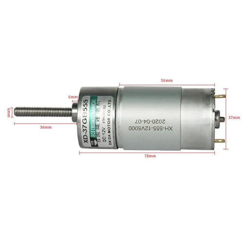 Moteur à engrenages CC 12V 150rpm 37GB555 avec arbre fileté M6 pour modélisme